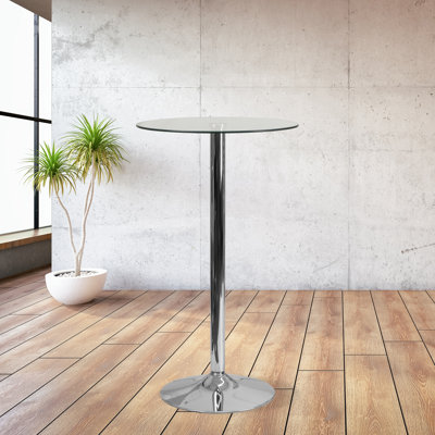 Helmscott Round Glass Event and Cocktail Table with Chrome Base