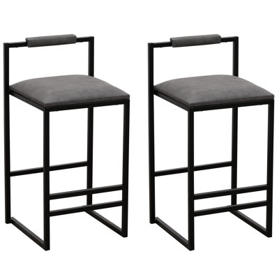 Counter Height  2Pcs , Gray Pu Upholstered Kitchen Stools With Metal Legs, Stylish For Homes & Offices 2 , Seats Add Elegance To Your Living Space