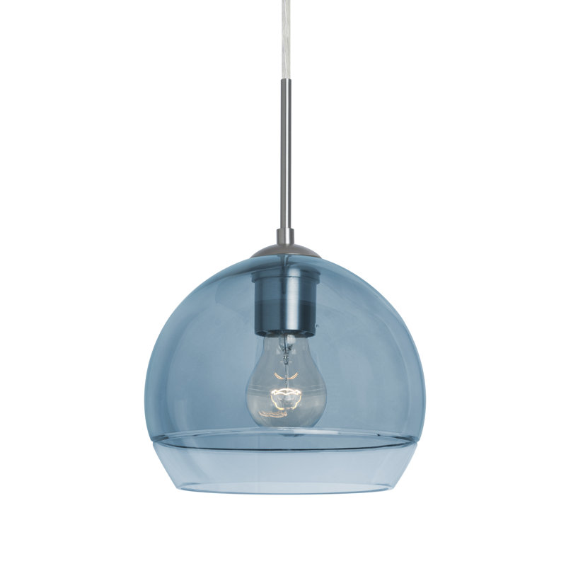 Emelia 1 - Light Single Pendant, Satin Nickel, Blue, 9.75" H x 11.5" W x 11.5" D