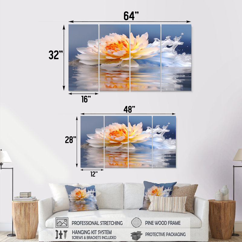 Rusnak - Lotus, art mural 4 pièces, H 32 po x l 64 po