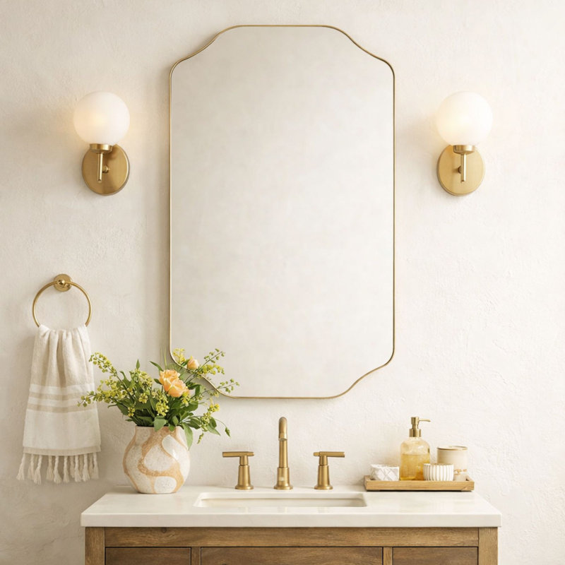 Miroir de salle de bain Kuri, 32 po x 24 po, Doré