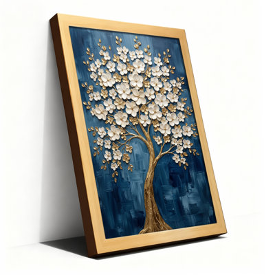 Art mural sur toile en bois naturel pour salon, chambre à coucher, bureau ou vestibule - décoration murale décorative avec arbre floral