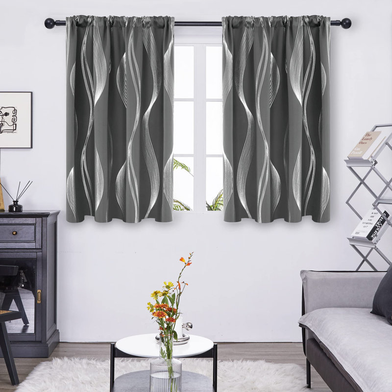 Cirila Back Tab Rod Pocket Silver Wave Curtain Panels, 52" W x 45" L, Gray