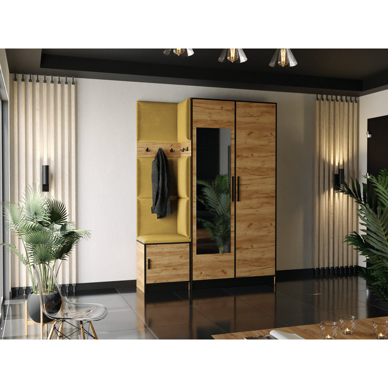 Streamline Hall Tree 53.2cm Wide with Bench, Oak/Yellow