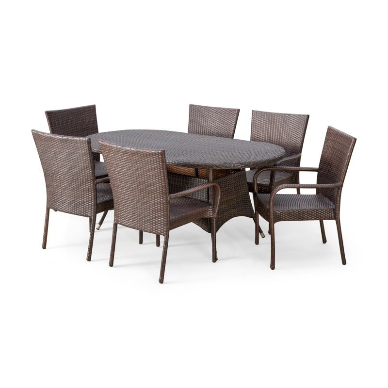Raeola 6 - Person Wicker Patio Dining Set with Oval Table