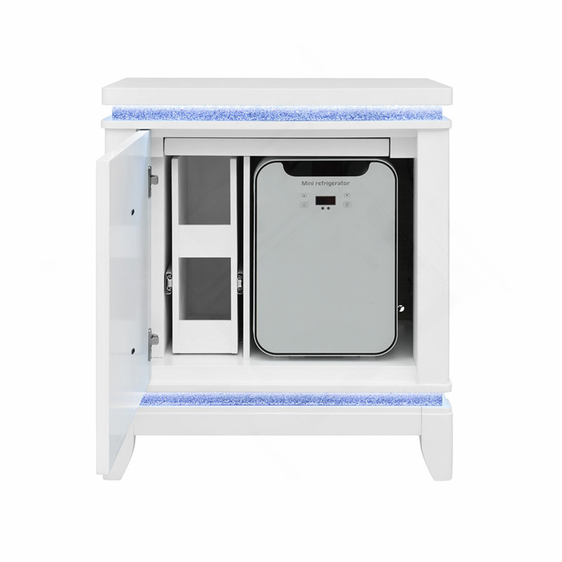 White Nightstand with Cooler,USB and Speaker