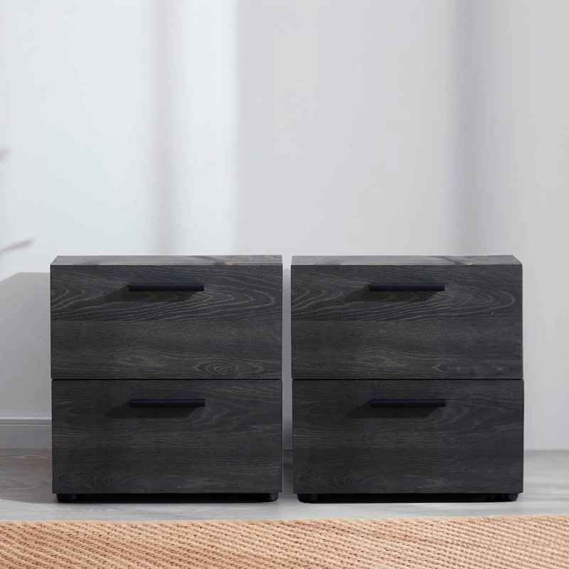 Nestl Wooden Nightstand with 2 Drawers, Black, 2