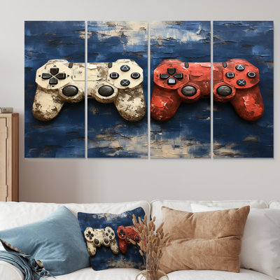 White And Red Ps Video Game Controllers - Video Games 4 Piece Wall Art Set -  Design Art, PT136779-271