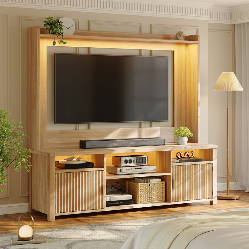 Meuble audio-vidéo de 70,9 po de hauteur et support pour téléviseur - chargez, rangez et allumez la lumière en toute sécurité