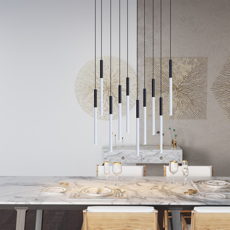 Luminaire suspendu cylindrique à 10 lumières DEL Baileyton, Dessus blanc et noir