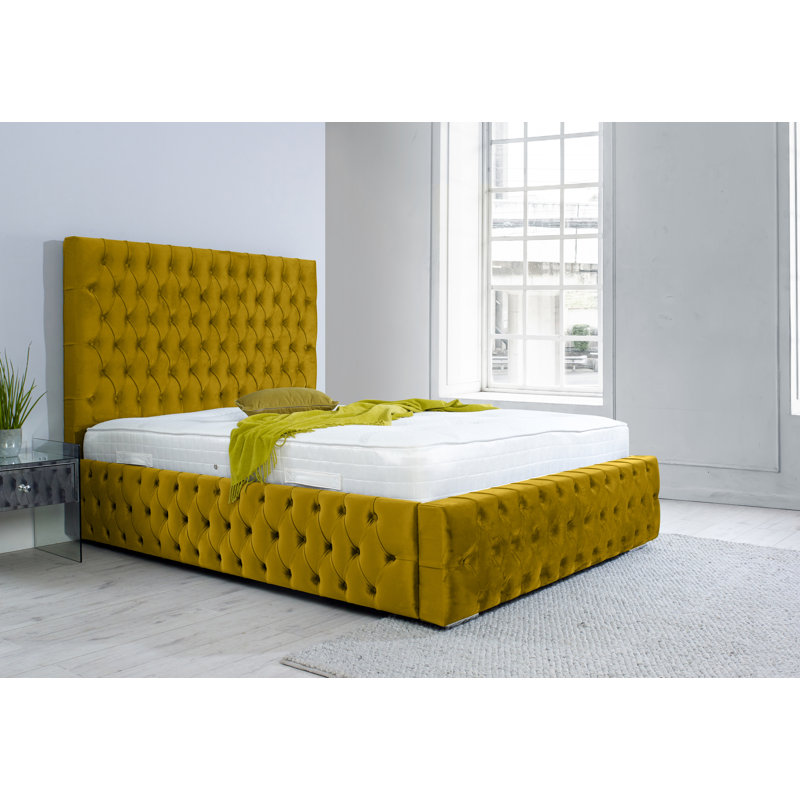 Juna Upholstered Bed, Single (3'), Mustard Gold