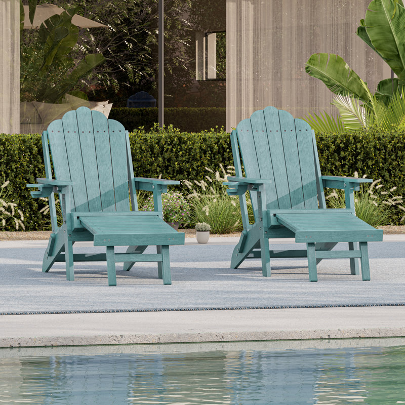 HDPE Foldable Outdoor Adirondack Chair 3-Postion Adjustable with Retractable Ottoman & All-Weather Outdoor Chair for Garden, Lawn & Porch