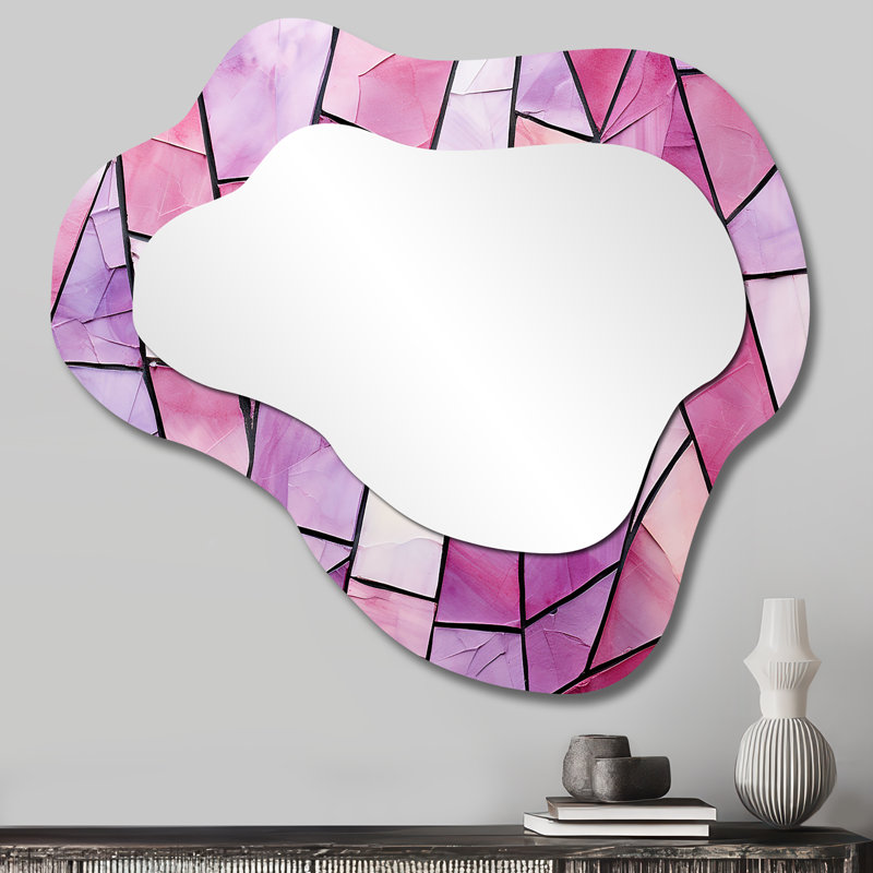 Abstract purple Geometric Gems II - Tile Asymmetrical Decorative Wall Mirror, Modern Cloud Mirror, Printed Metal Art
