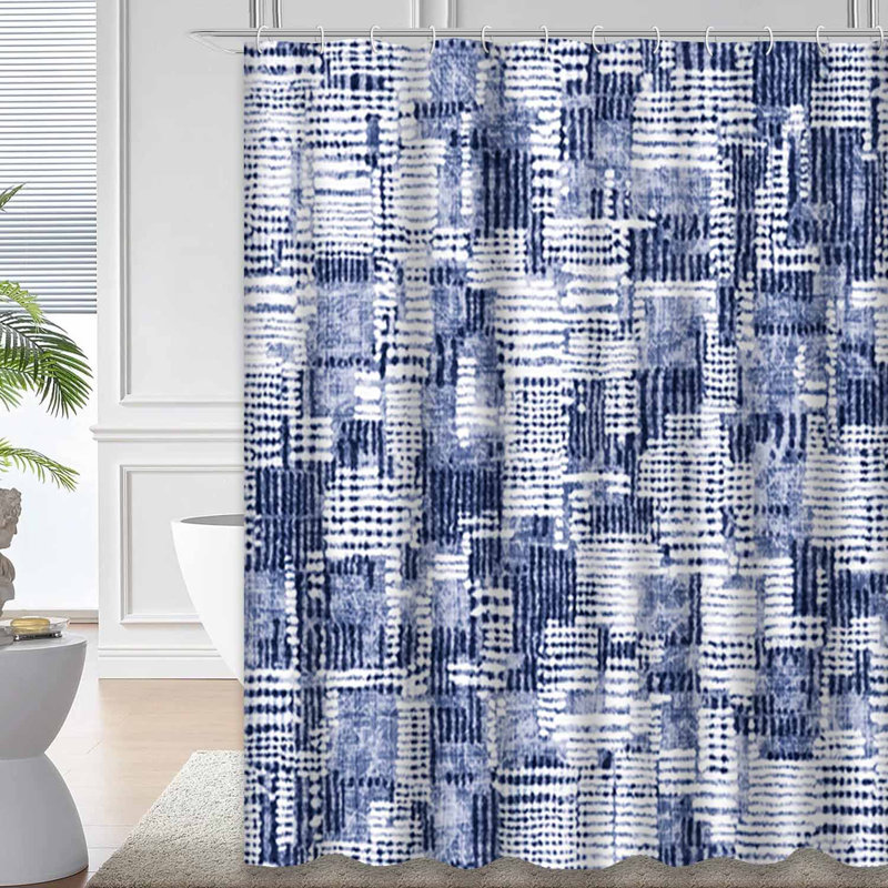 Rideau de douche abstrait à motifs abstraits bleu marine avec 12 crochets, L 72 po x l 78 po