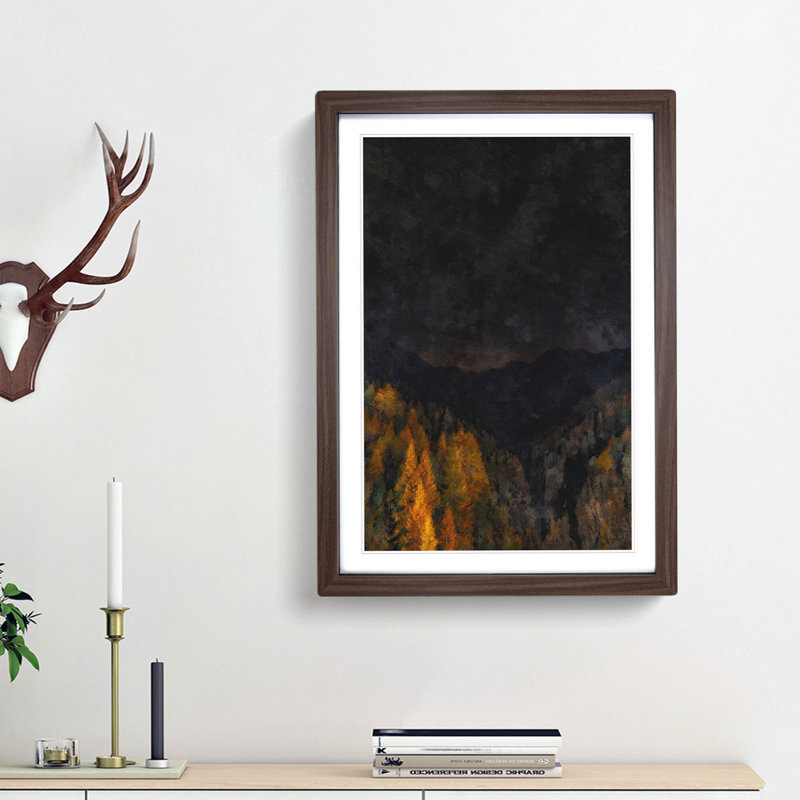 Forest at Night Abstract - Picture Frame Painting Print, 87cm H x 62cm W x 2cm D, Walnut Framed