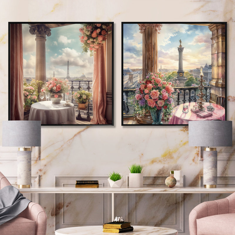 Vue magnifique sur le balcon de Londres - ensemble de 2 collages carrés assortis, Cadre flottant noir, H 16 po x l 33 po
