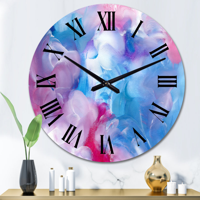 Bleu et rouge abstrait nuages - horloge murale moderne, Moyen
