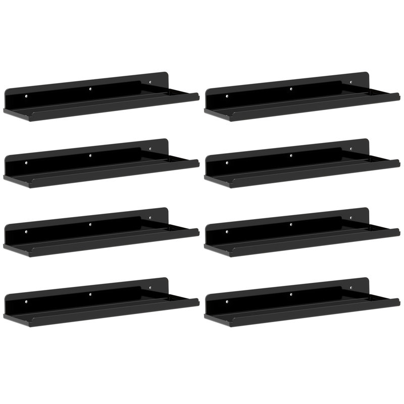 Floating Shelves For Wall, 8 Pack Black Acrylic Shelf 15" Room Decor For Bookcase/vinyl Record Display/photo/picture In Bedroom, Living Room, Bathroom, Kitchen Storage And Organization
