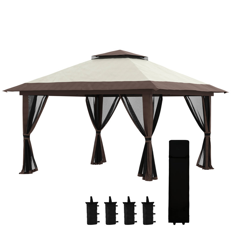 Auvent beige de 13 pi avec filet, 2 toits instantanés pour pavillon de classe de ballet extérieur, filet de tente