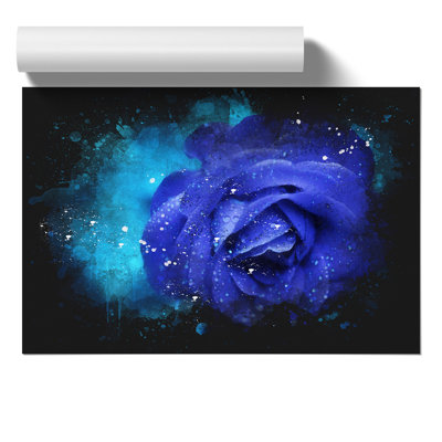 Blue Rose Flower Paint Splash - Frameless Print