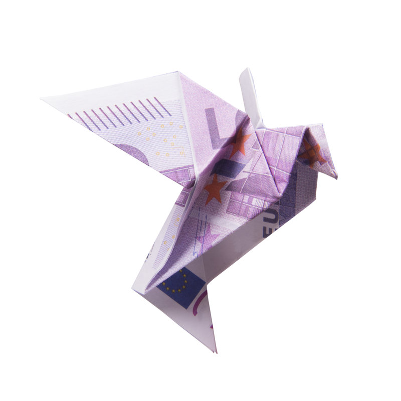 Origami Bird From Banknotes - Wrapped Canvas Print, 30cm H x 30cm W x 3.8cm D