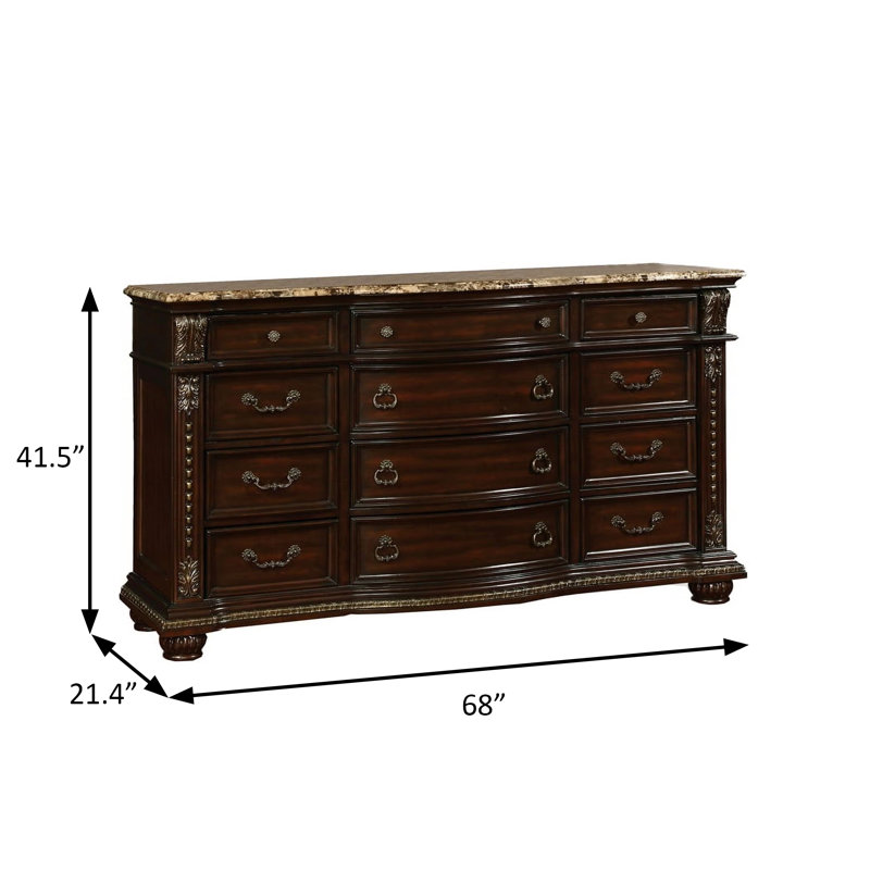 68" W Traditional Dresser, Brown Cherry