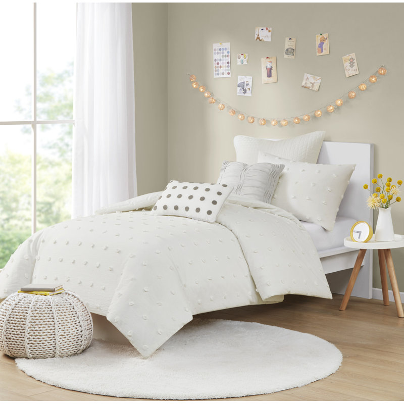 Ensemble d'édredon en jacquard de coton Brooklyn avec taies décoratives européennes et coussins décoratifs, Ivoire