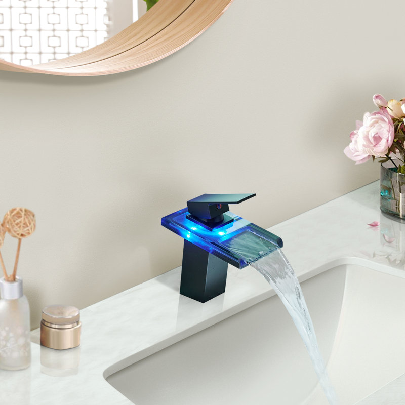 Topcraft Single Hole Single Handle Bathroom Faucet With LED, Matte Black