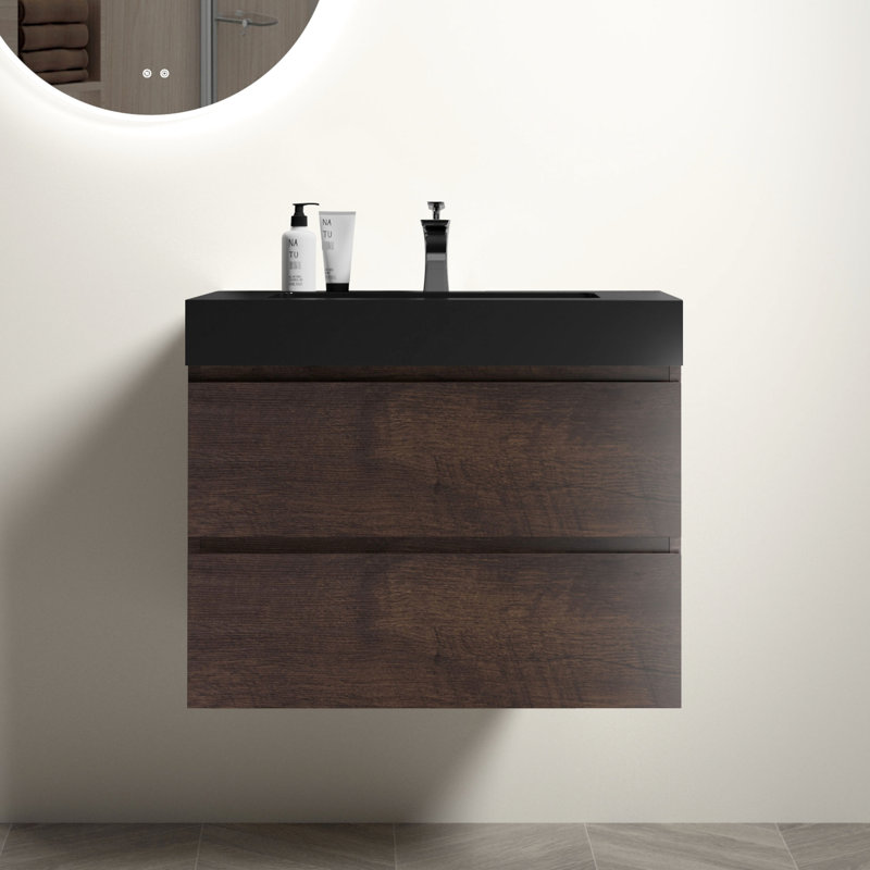 Integrated Basin In Matt Black Engineered Quartz With Overflow Construction And Feature, 30"