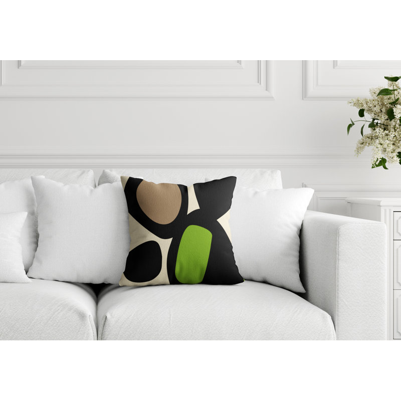 Coussin intérieur / extérieur en polyester filé Lara, 17 po x 17 po, Chartreuse / blanc cassé