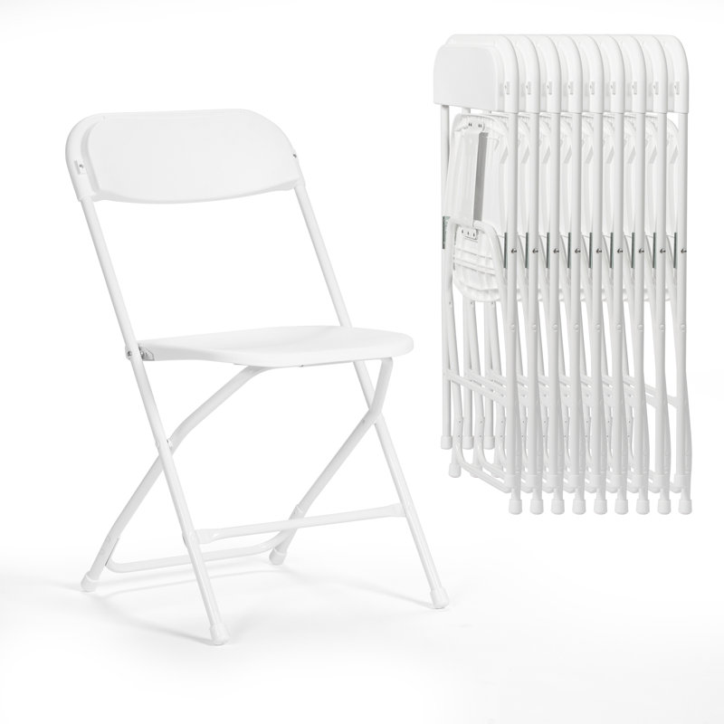 Paquet de 10 chaises pliantes en plastique, capacité 350LB, chaises portatives empilables avec structure en acier, blanc