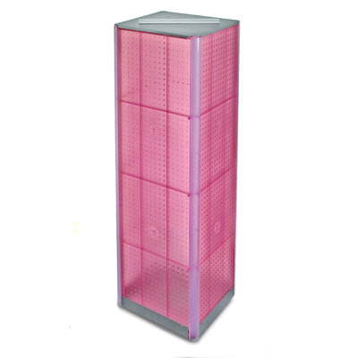 Présentoir de plancher à quatre côtés en panneau perforé sur base pivotante. Support à roulettes. Taille du panneau: l 16 po x H 60 po