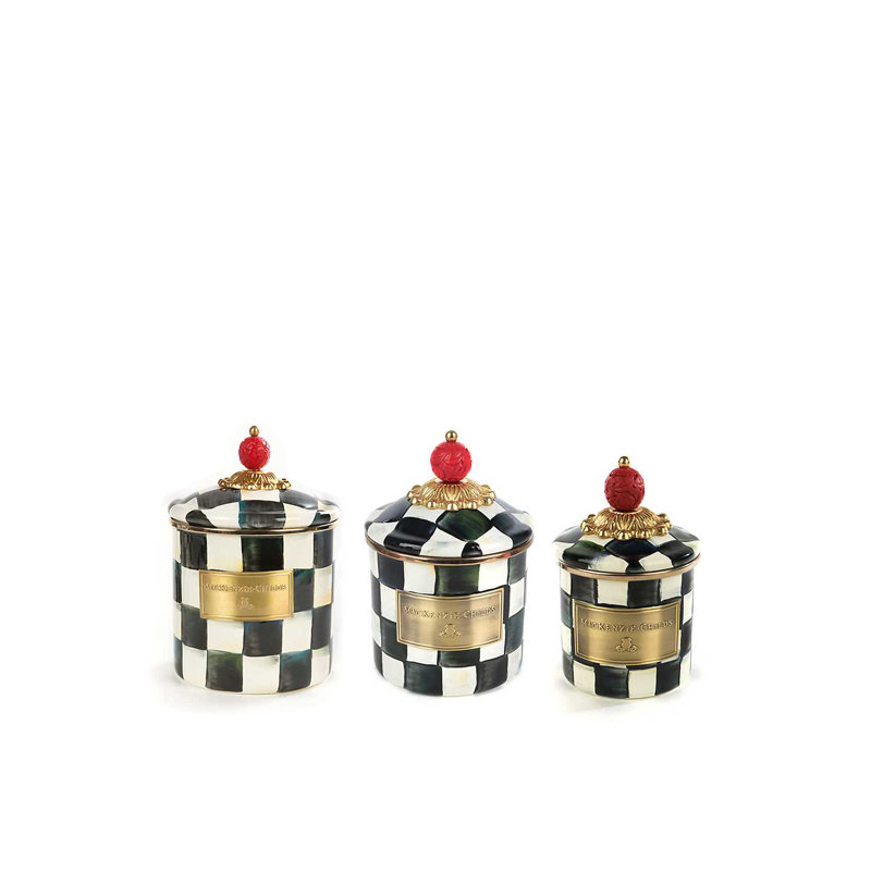 Canisters 3 - Piece Set, 9.75" H x 5" W x 5"D, Black/White/Brass/Red