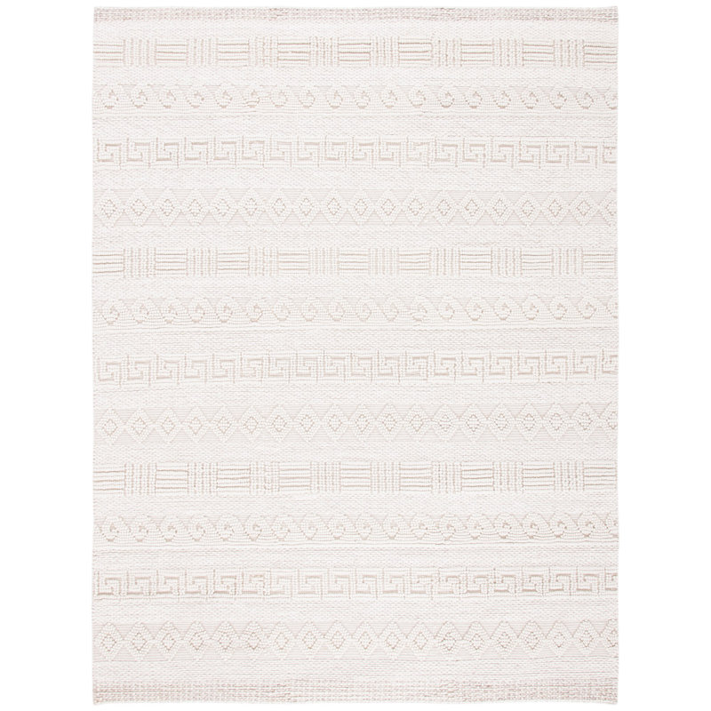 Simonsen Natural Fiber Hand Woven Wool/Viscose/Cotton Geometric Rug in Ivory/Beige, Rectangle 8' x 10'