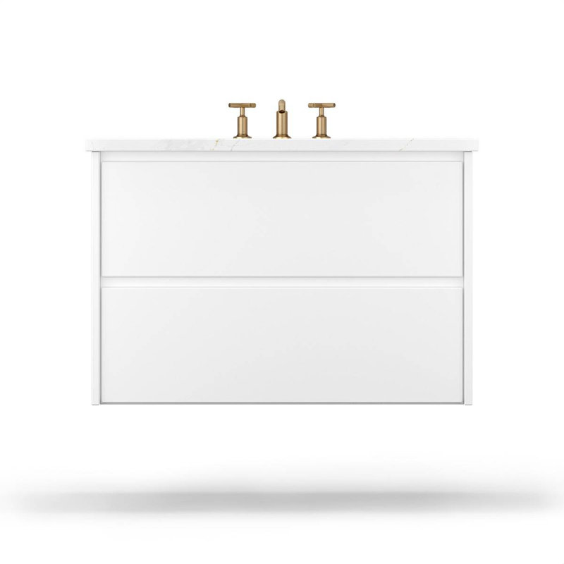 Meuble-lavabo flottant simple à deux tiroirs Gilded, 30", Blanc pur