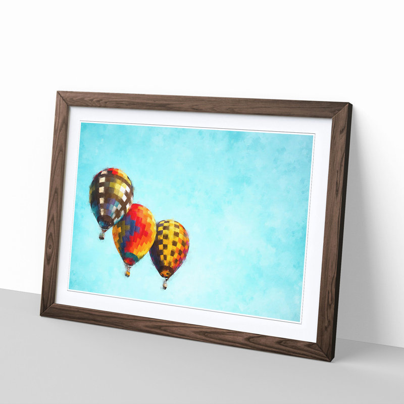 A Trio Of Hot Air Balloons - Picture Frame Painting Print, Walnut, 24cm H x 33cm W x 2cm D