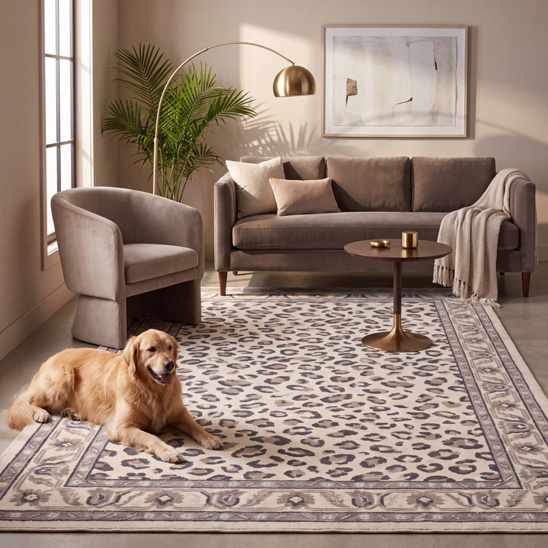 Tapis à motifs d'animaux Wolfsbane, gris, beige et crème, antidérapant, à poils courts, pour l'intérieur et l'extérieur, adapté aux animaux de compagnie, salon, chambre, salle à manger, entrée, couloir, bureau, lavable