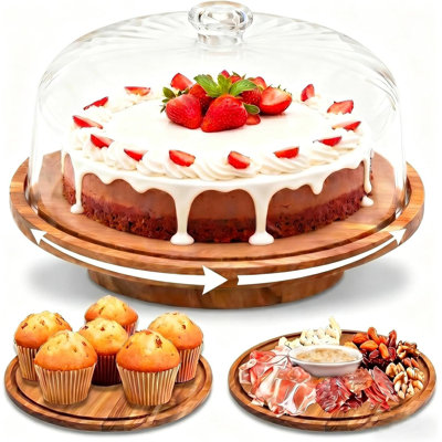 Cake Stand with Lid, 10.8'' Shatterproof Acrylic Dome (Not Glass)