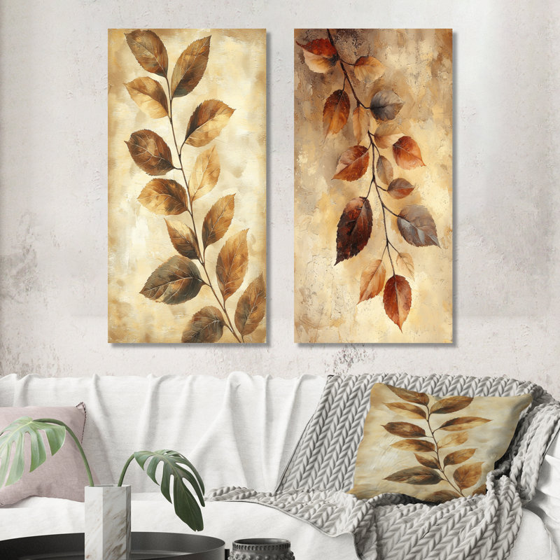 Feuilles de sépia brunes délavées I - ensemble de 2 impressions murales botaniques en métal, 40" H x 40" W