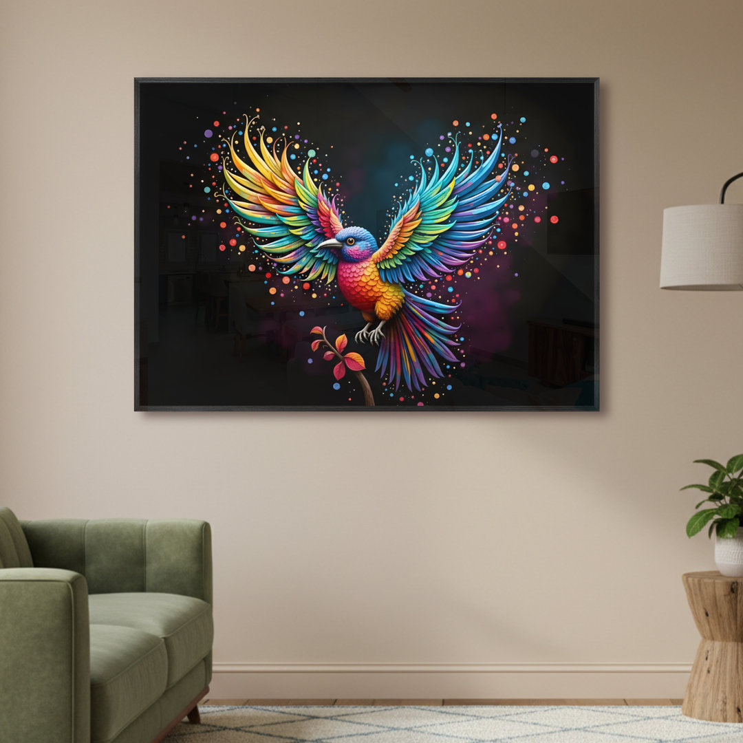LED Illuminated Wall Art – Colourful Bird With Spots Framed Wall Art With Remote Control