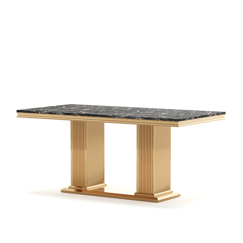 Granit Unfinished Metal Base Dining Table, Black, Gold