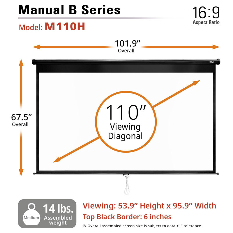 Manual B Series 53.9" x 95.9" Manual Wall/ Ceiling Projector Screen