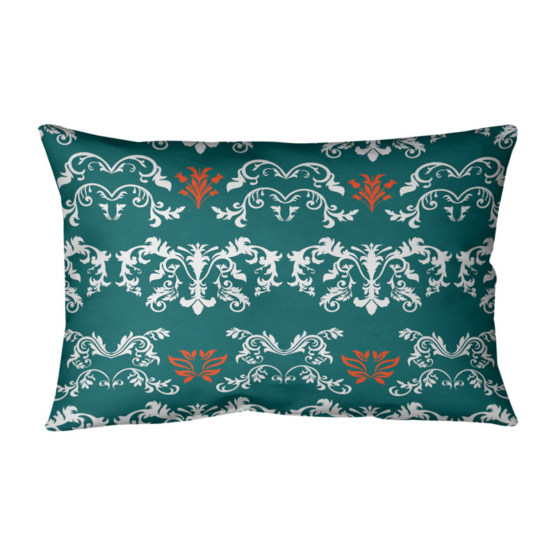 Housse de coussin rectangulaire Miami Football Baroque, Blanc / turquoise clair / orange, Coton sergé