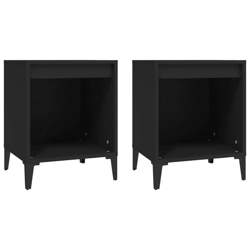 Jarik 40cm W Solid Wood Bedside Table, Black, Set of 2