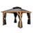 Solid Wooden Patio Gazebo with Double Roof, Netting and Curtains-105295596-105295599-112958893