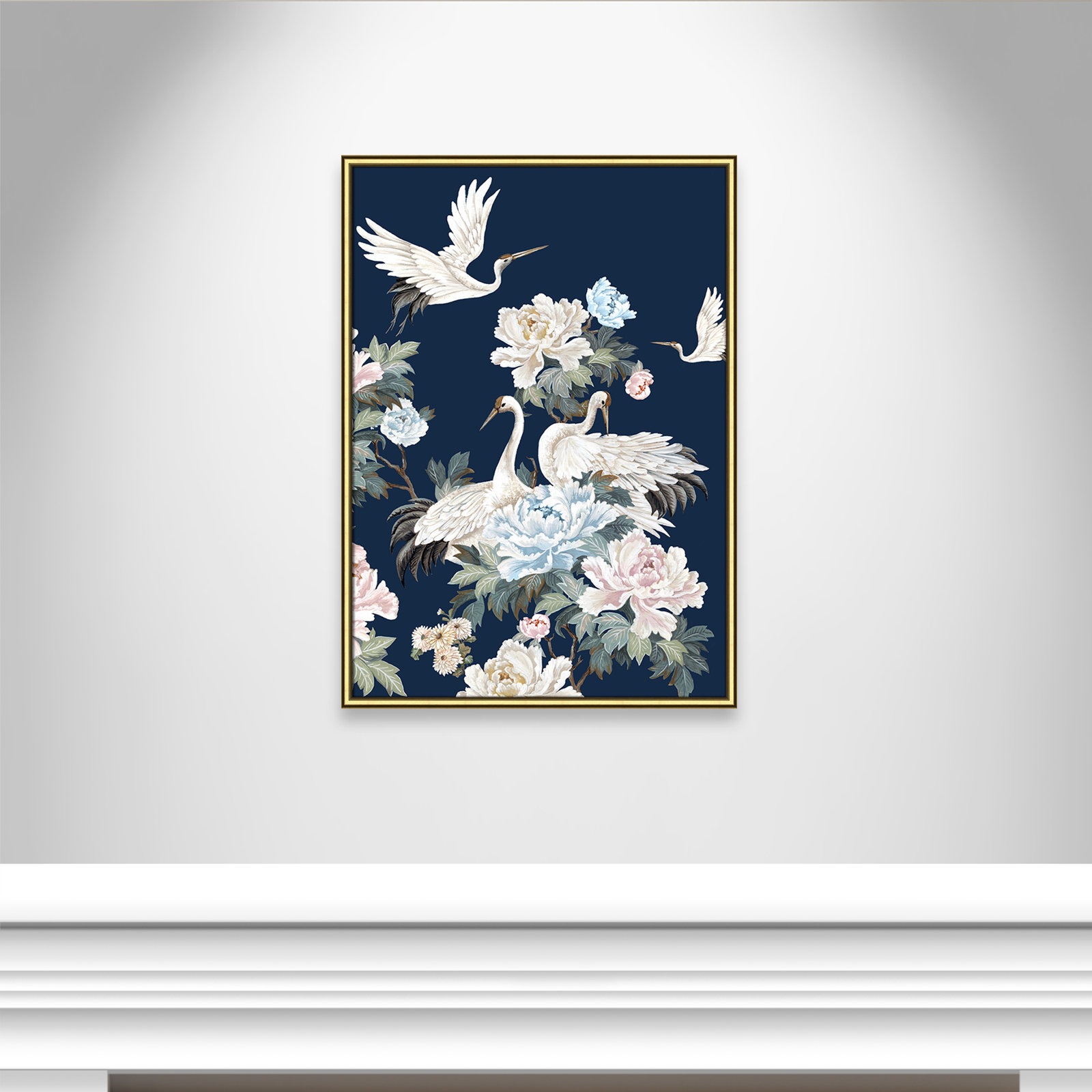 Danbury "Pearly White Cranes II" Painting, 36.75" H x 26.75" W x 0.88" D, Gold