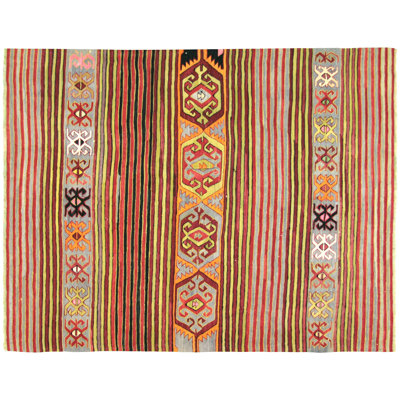 Tapis carré rouge en laine noué à la main de conception unique 5 pi 6 po x 6 pi 11 po années 1960