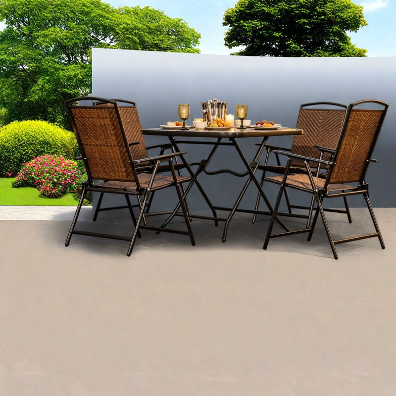 Ensembles de salle à manger de patio peu encombrants, ensemble moderne en rotin d'acier pour petits patios