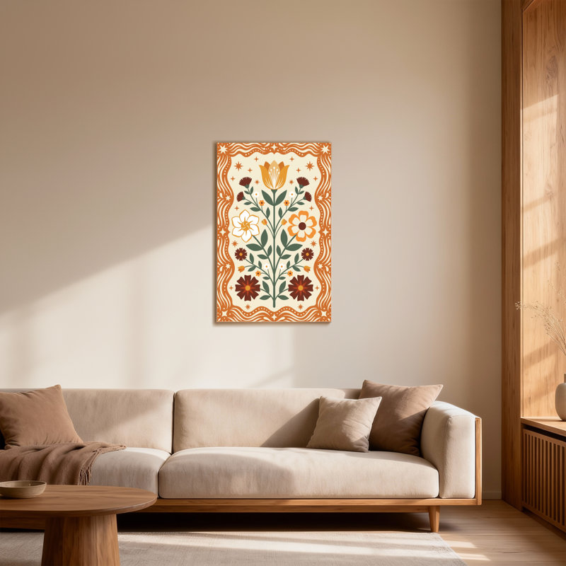 Plants &Flowers Floral Pattern With Orange And Brown Accents, 16" H x 24" W