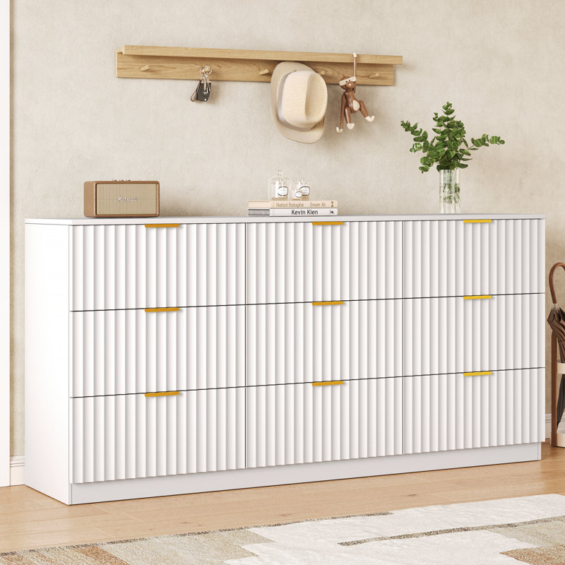 Commode à 9 tiroirs pour chambre Ishiro, Blanc